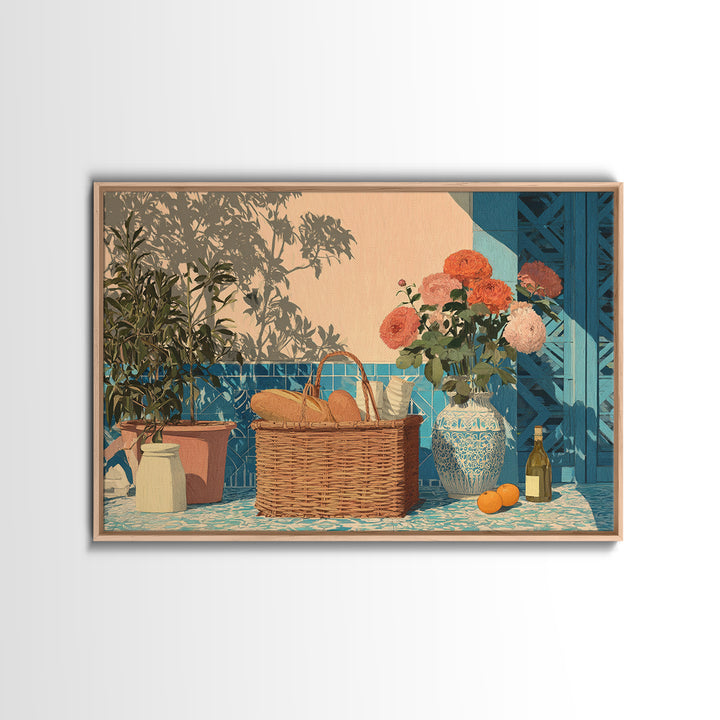 French Market Basket Canvas Print, French Country Art, Landscape Painting, Farmhouse Decor, Oil Painting, Country, FCA-3x2-83