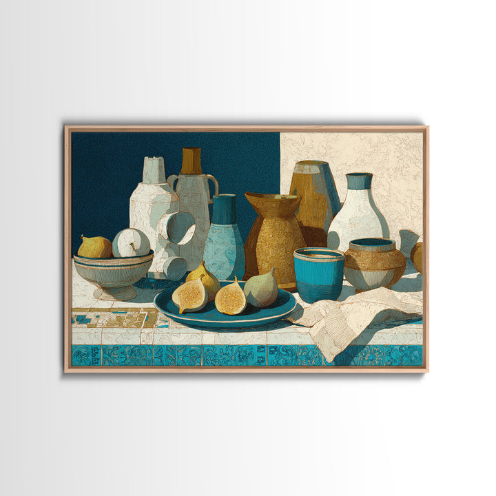 Figs on Ceramic Plate Framed Canvas Print, French Country Art, Digital Art Prints, Farmhouse Decor, Abstract Art, Country, FCA-3x2-92