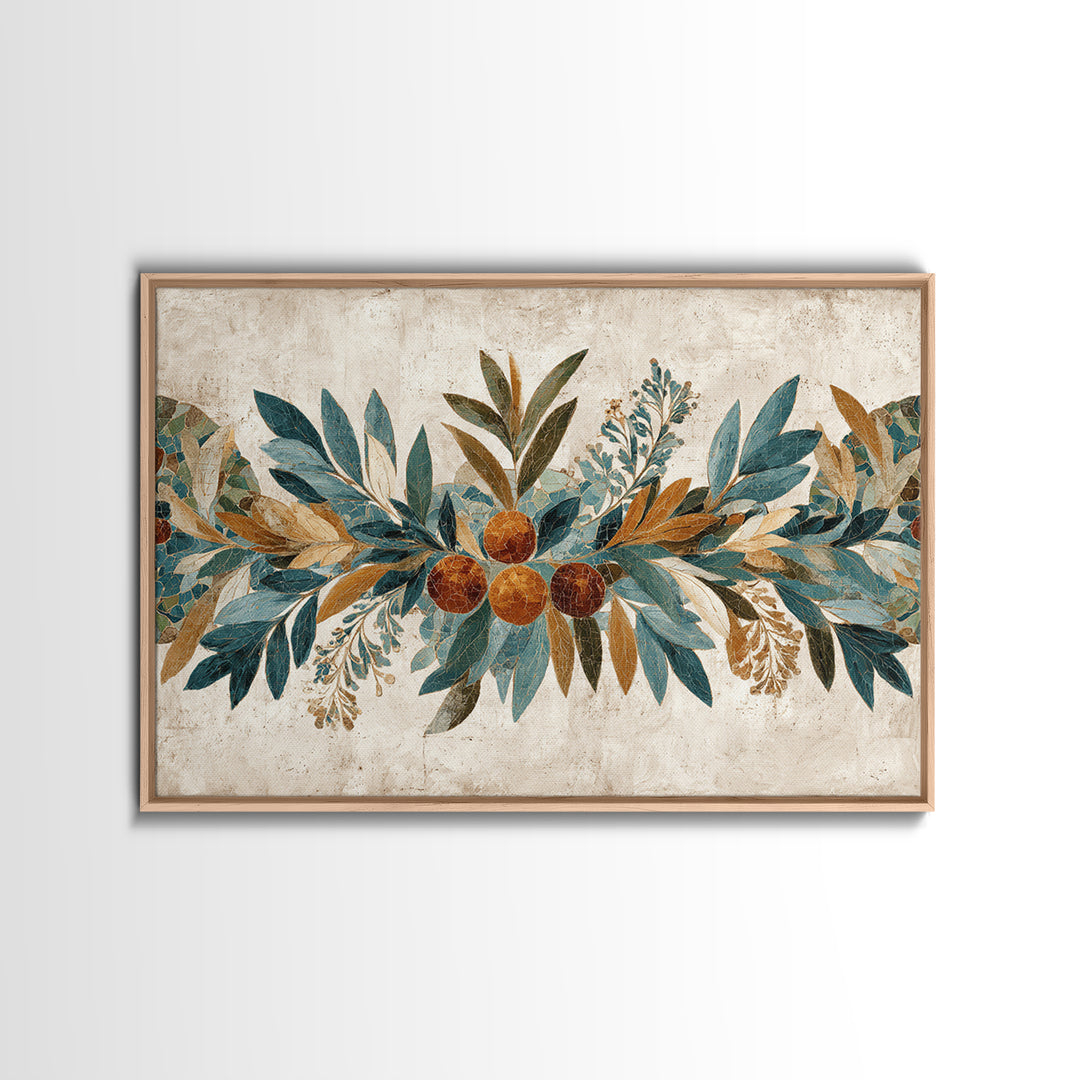 Olive Branch Wreath on Cream Ground Canvas Print, French Country Art, Printable Art, Farmhouse Decor, Oil Painting, Country, FCA-3x2-98