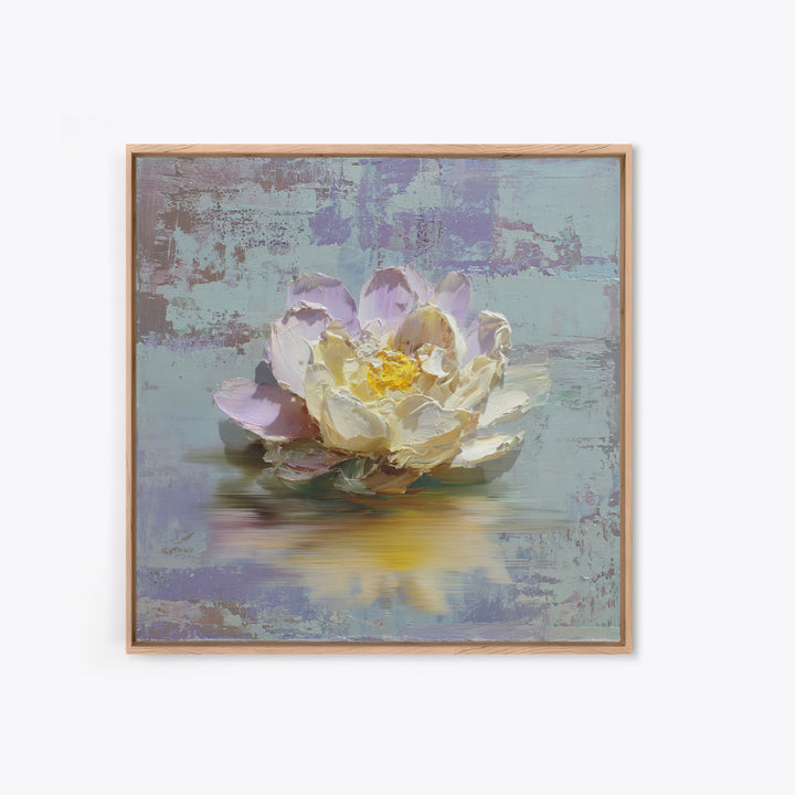 Lotus Blossom Floating on Still Water Canvas Print, Floral Art, Art Nouveau Locket, Living Room Decor, Fine Art, Bloom, FLO-1x1-14