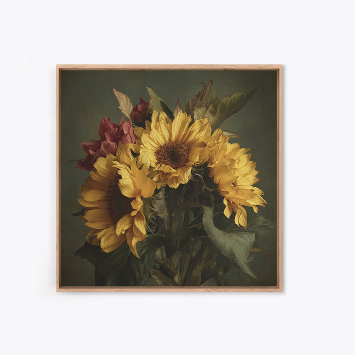 Sunflower Bouquet in Bold Golden Tones Framed Canvas Print, Floral Art, Textured Painting, Living Room Decor, Fine Art, Bloom, FLO-1x1-29