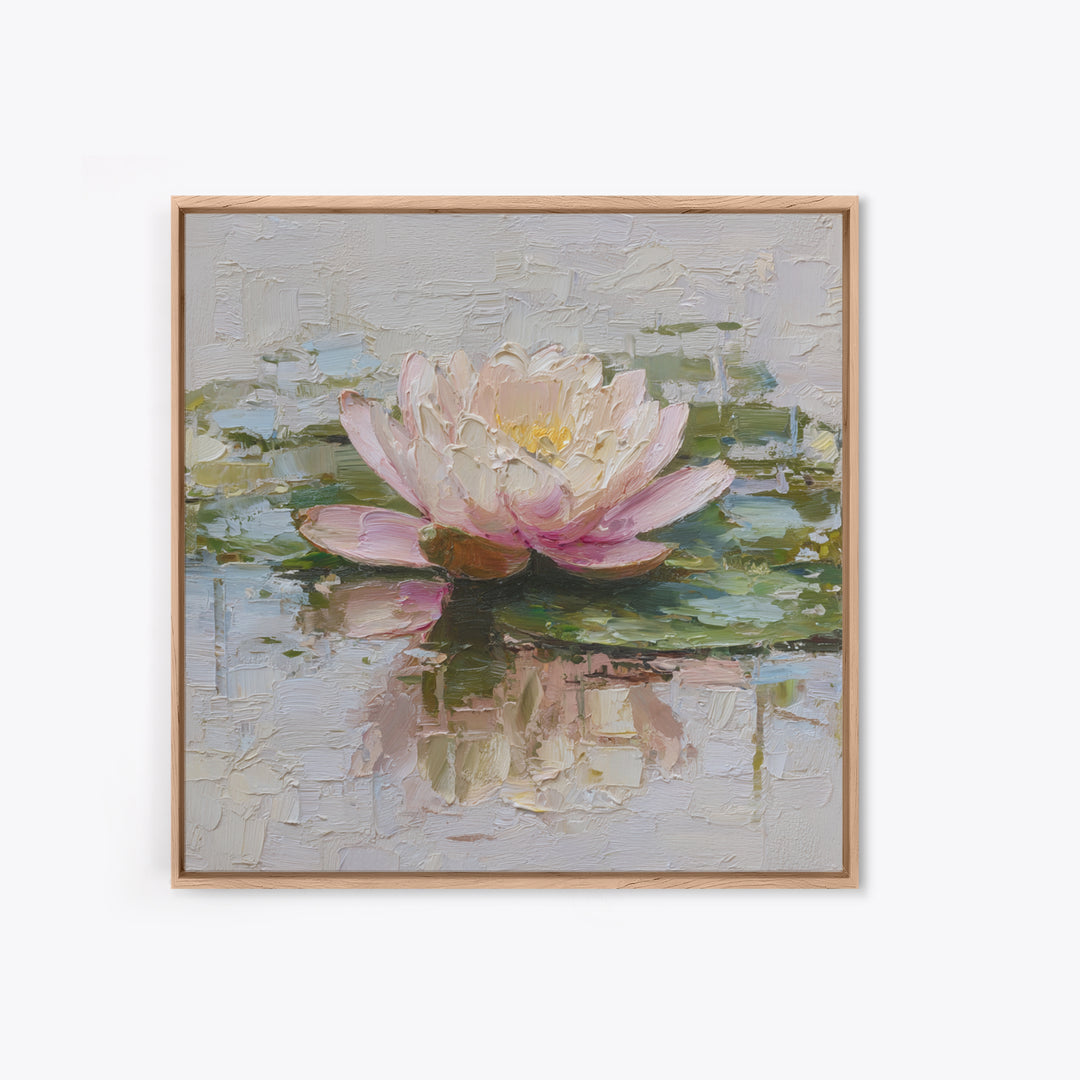 Lotus Blossom Floating on Still Water Framed Canvas Print, Floral Art, Gallery Decor, Living Room Decor, Fine Art, Bloom, FLO-1x1-62