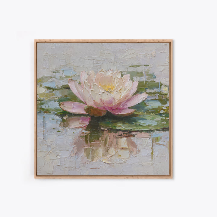 Lotus Blossom Floating on Still Water Framed Canvas Print, Floral Art, Gallery Decor, Living Room Decor, Fine Art, Bloom, FLO-1x1-62