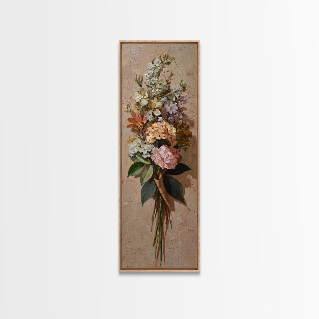 Romantic Bouquet Wrapped Framed Canvas Print, Floral Art, Art Print, Living Room Decor, Fine Art, Bloom, Botanical Print, FLO-1x3-36