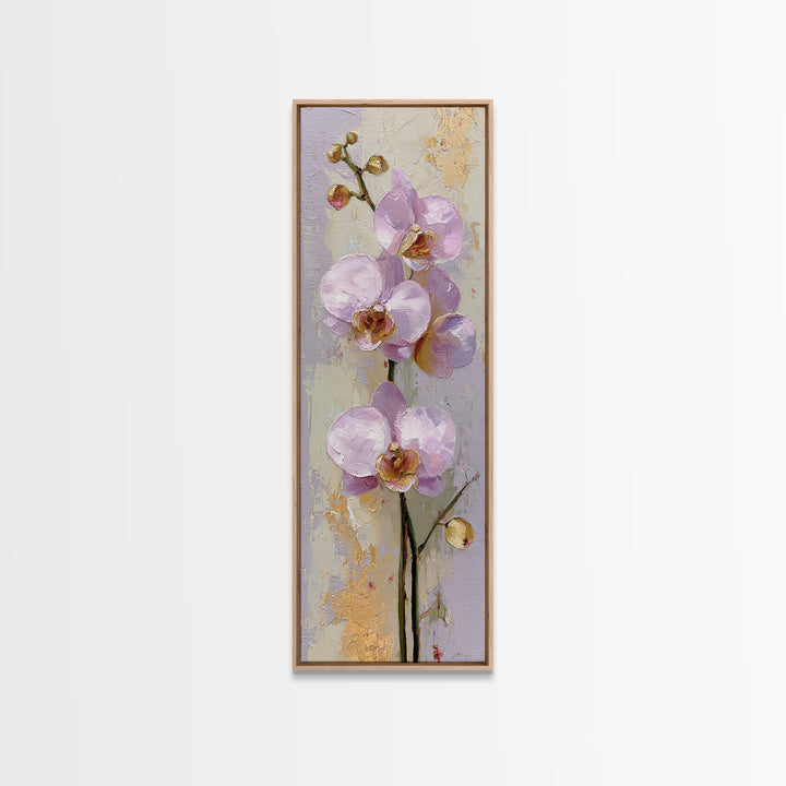 Orchid Stem with Elegant Negative Space Framed Canvas Print, Floral Art, Gallery Decor, Living Room Decor, Fine Art, Bloom, FLO-1x3-71