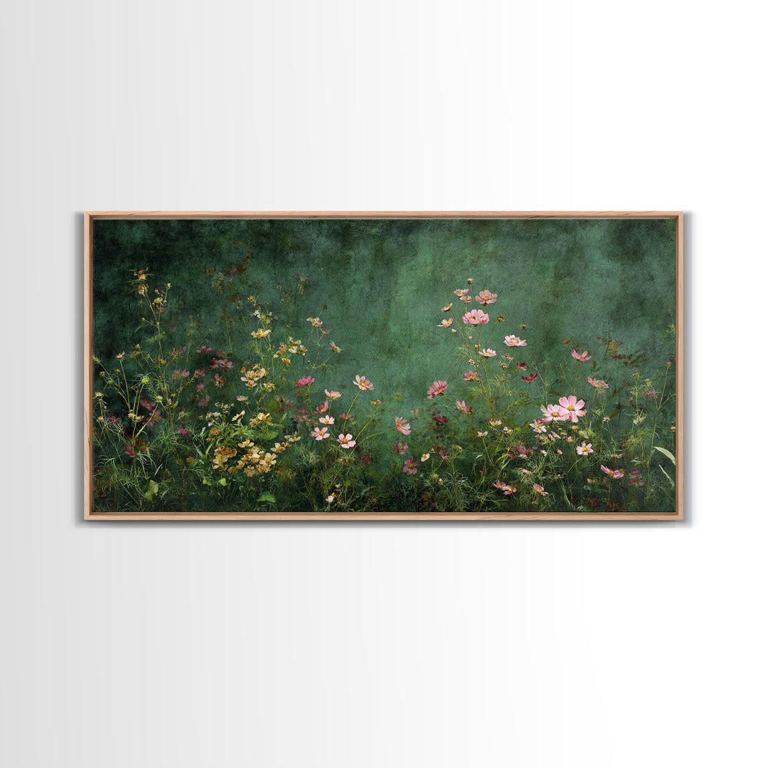 Wildflower Meadow in Loose Impressionist Paint Framed Canvas Print, Floral Art, Neutral Decor, Living Room Decor, Oil Painting, FLO-2x1-95