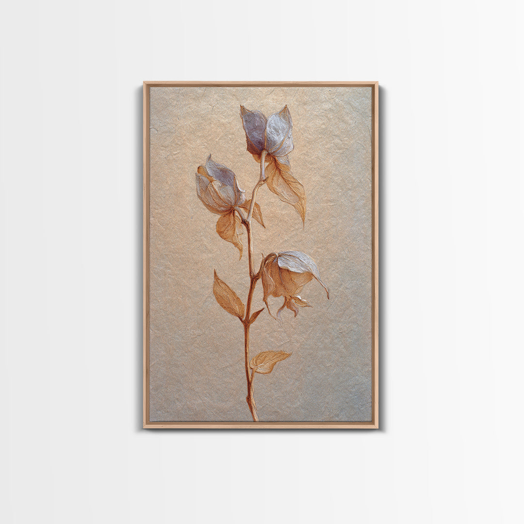 Orchid Stem with Elegant Negative Space Framed Canvas Print, Floral Art, Dark Academia Decor, Living Room Decor, Bloom, FLO-2x3-43