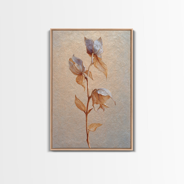 Orchid Stem with Elegant Negative Space Framed Canvas Print, Floral Art, Dark Academia Decor, Living Room Decor, Bloom, FLO-2x3-43