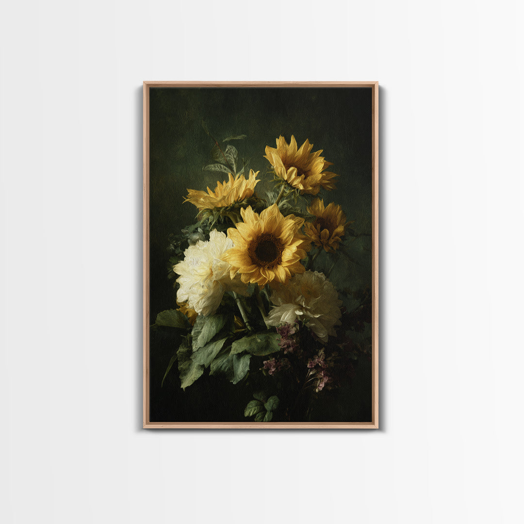 Sunflower Bouquet in Bold Golden Tones Canvas Print, Floral Art, Art Nouveau Decor, Living Room Decor, Fine Art, Bloom, FLO-2x3-61