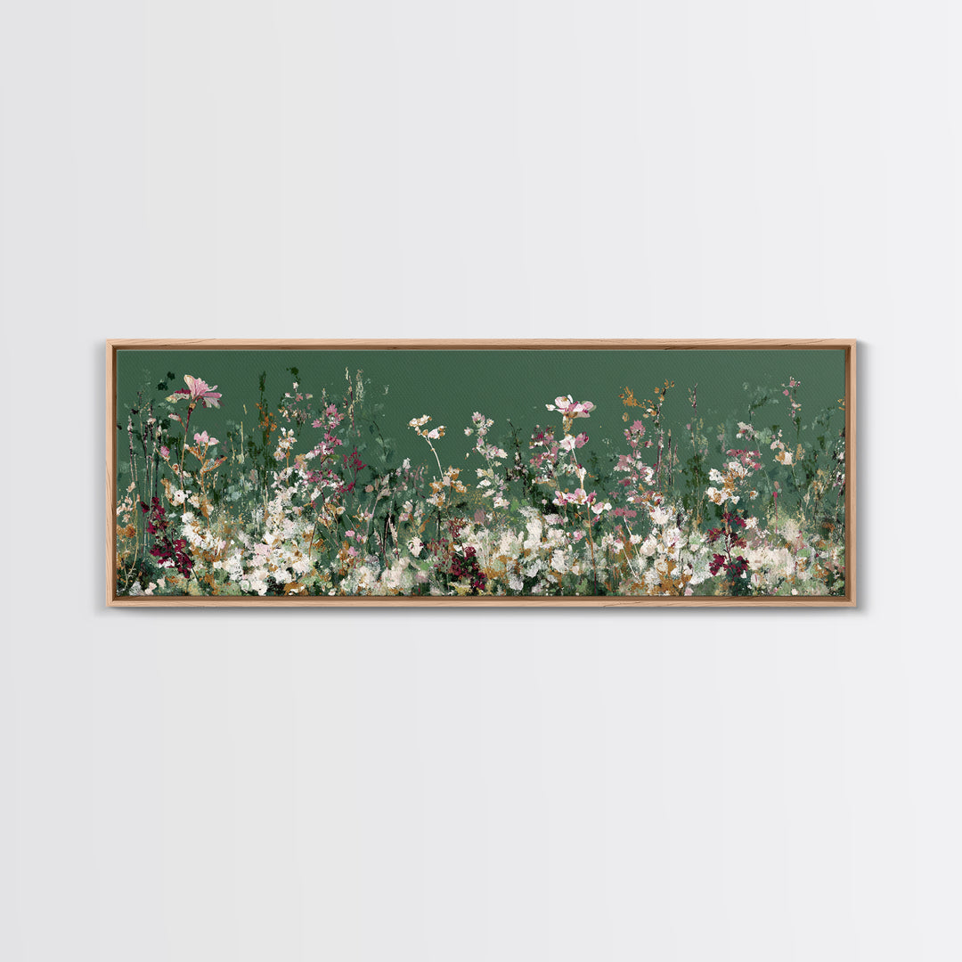 Wildflower Meadow in Loose Impressionist Paint Framed Canvas Print, Floral Art, Midcentury Modern, Living Room Decor, Bloom, FLO-3x1-67