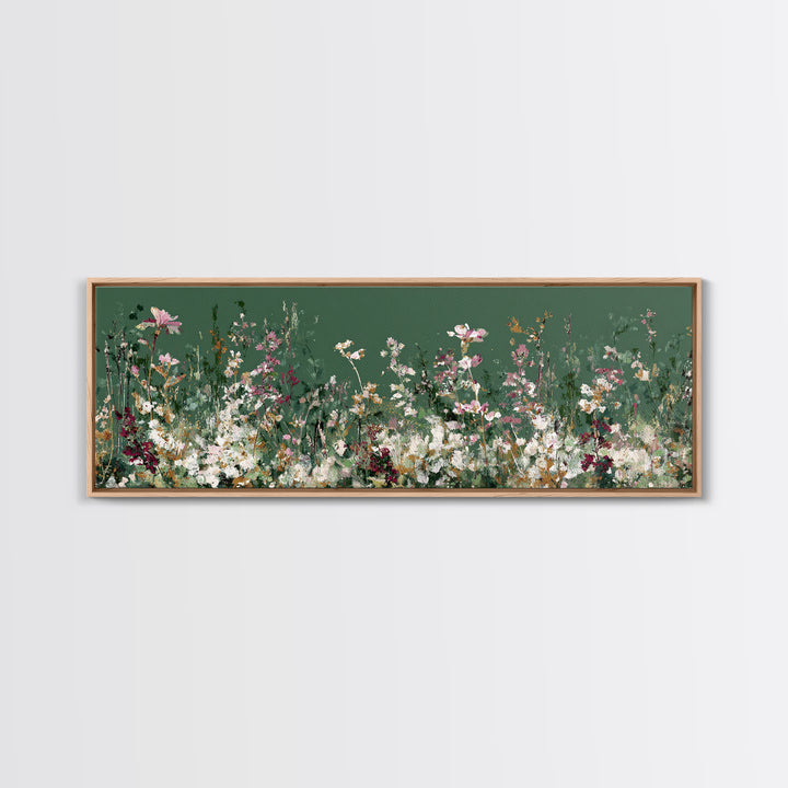 Wildflower Meadow in Loose Impressionist Paint Framed Canvas Print, Floral Art, Midcentury Modern, Living Room Decor, Bloom, FLO-3x1-67
