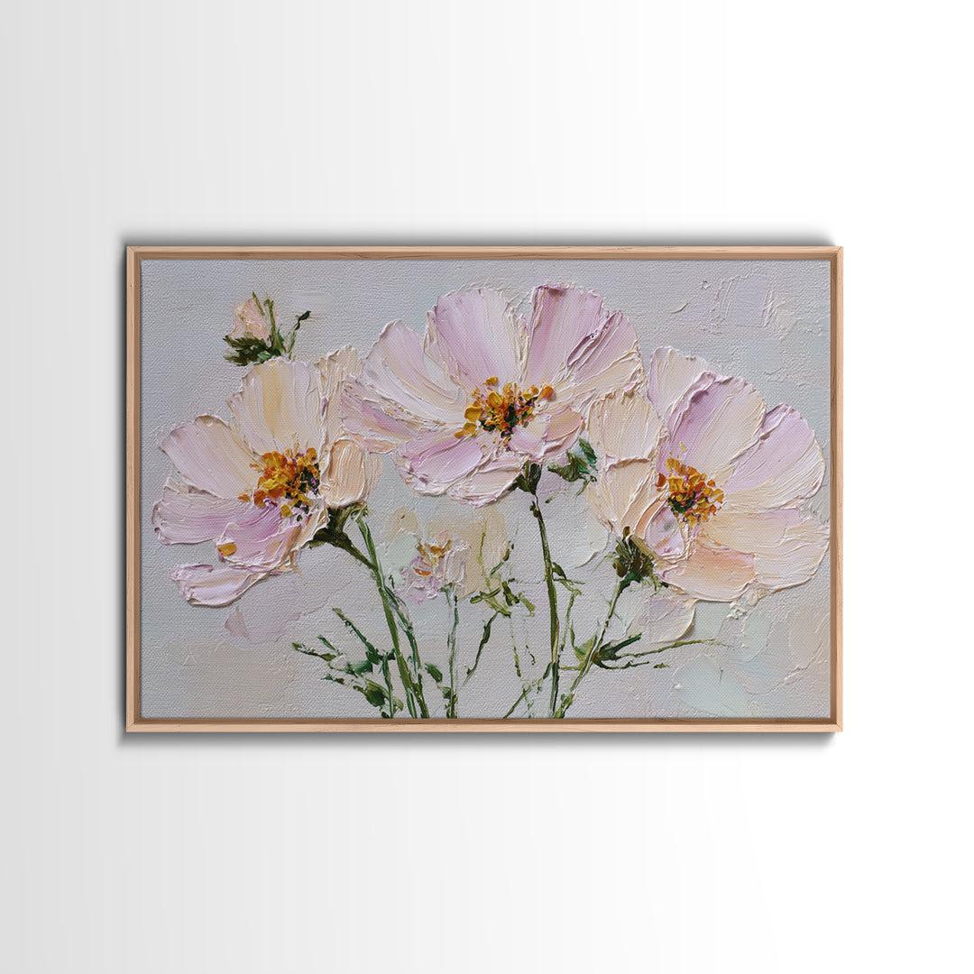 Cosmos Flowers Swaying Framed Canvas Print, Floral Art, Gallery Decor, Living Room Decor, Fine Art, Bloom, Wall Art, Home Decor, FLO-3x2-27