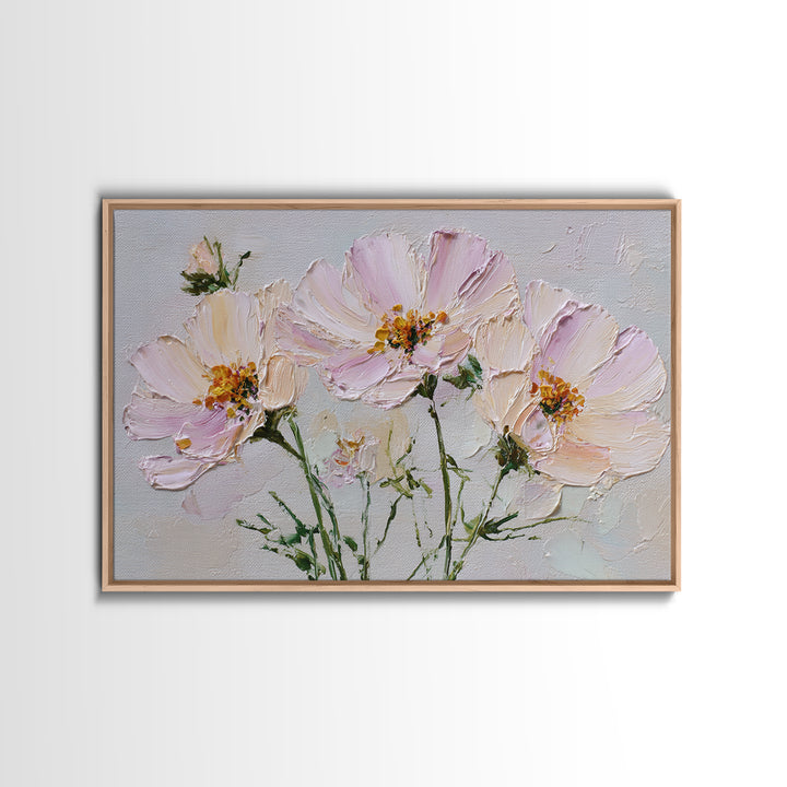 Cosmos Flowers Swaying Framed Canvas Print, Floral Art, Gallery Decor, Living Room Decor, Fine Art, Bloom, Wall Art, Home Decor, FLO-3x2-27