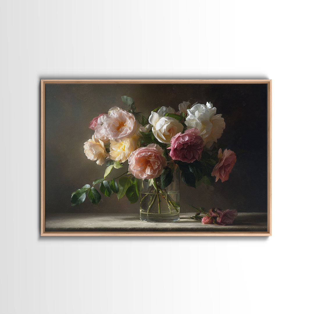 Dark Moody Roses Canvas Print, Floral Art, Floral Art Prints, Living Room Decor, Oil Painting, Bloom, Statement Artwork, FLO-3x2-54