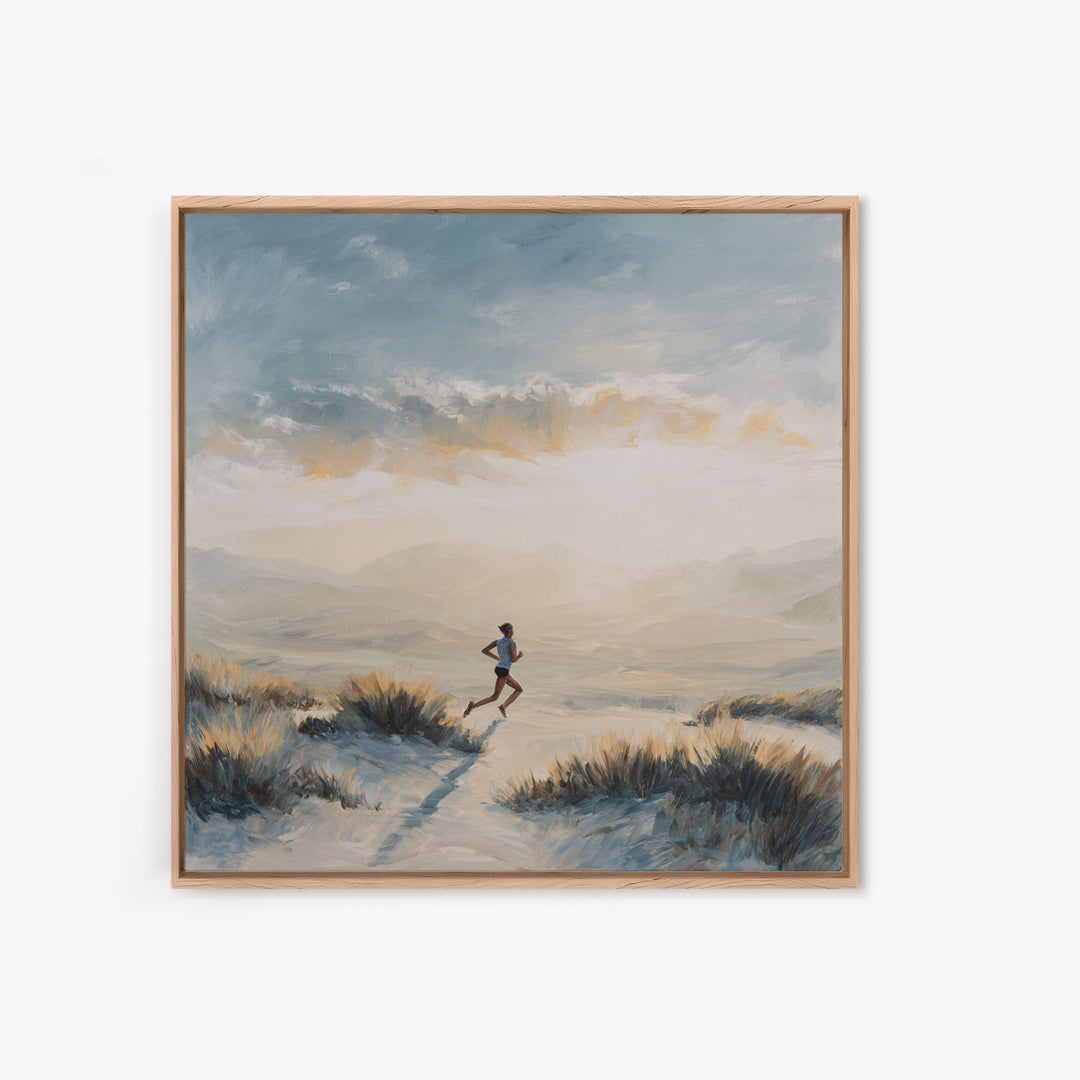 Mountain Trail Runner Framed Canvas Print, Fitness Studio Art, Motivational Canvas, Gym Decor, Watercolor Art, Motion, FSA-1x1-100
