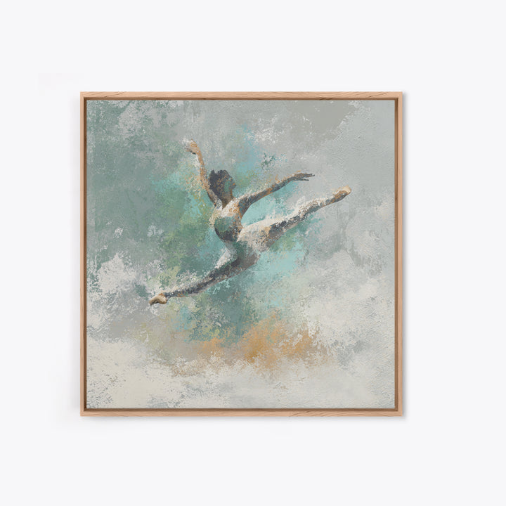 Dancer Leap with Painterly Energy Framed Canvas Print, Fitness Studio Art, Motivational Poster, Gym Decor, Fine Art, Motion, FSA-1x1-11