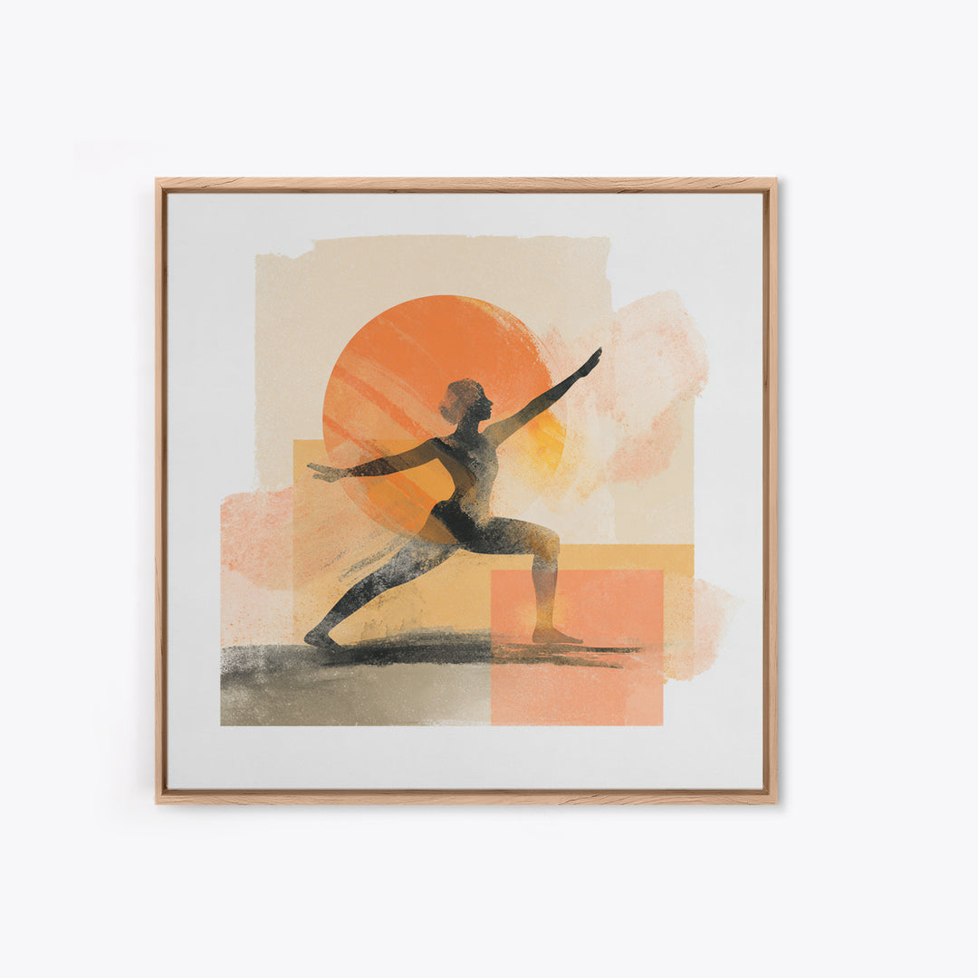 Yoga Warrior Pose Framed Canvas Print, Fitness Studio Art, Motivational Canvas, Gym Decor, Fine Art, Motion, Textured Painting, FSA-1x1-79