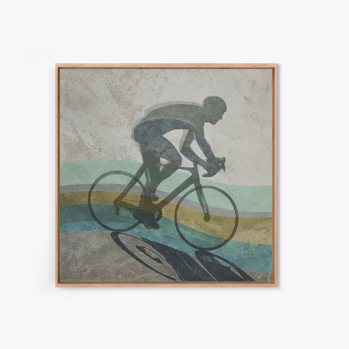Cycling Figure in Bold Speed Lines Framed Canvas Print, Fitness Studio Art, Home Decor, Gym Decor, Oil Painting, Motion, FSA-1x1-80
