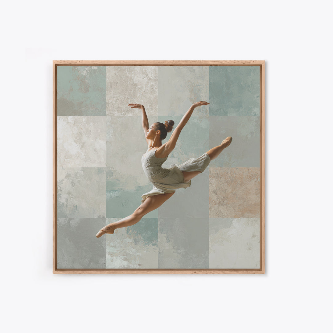 Dancer Leap with Painterly Energy Framed Canvas Print, Fitness Studio Art, Home Decor, Gym Decor, Fine Art, Motion, FSA-1x1-83
