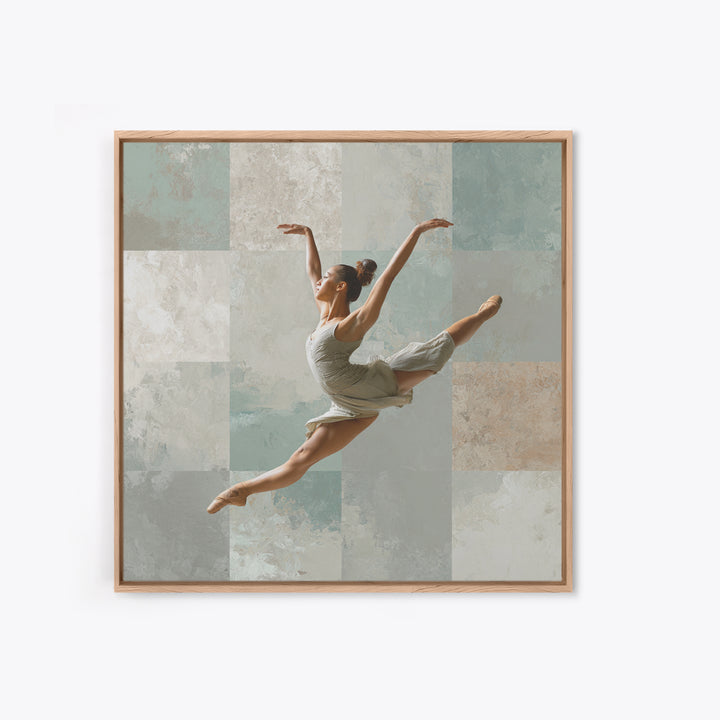 Dancer Leap with Painterly Energy Framed Canvas Print, Fitness Studio Art, Home Decor, Gym Decor, Fine Art, Motion, FSA-1x1-83