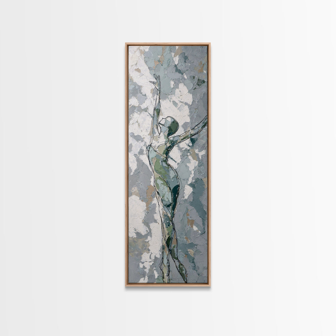 Pilates Figure in Elegant Contour Line Framed Canvas Print, Fitness Studio Art, Textured Painting, Gym Decor, Fine Art, Motion, FSA-1x3-80