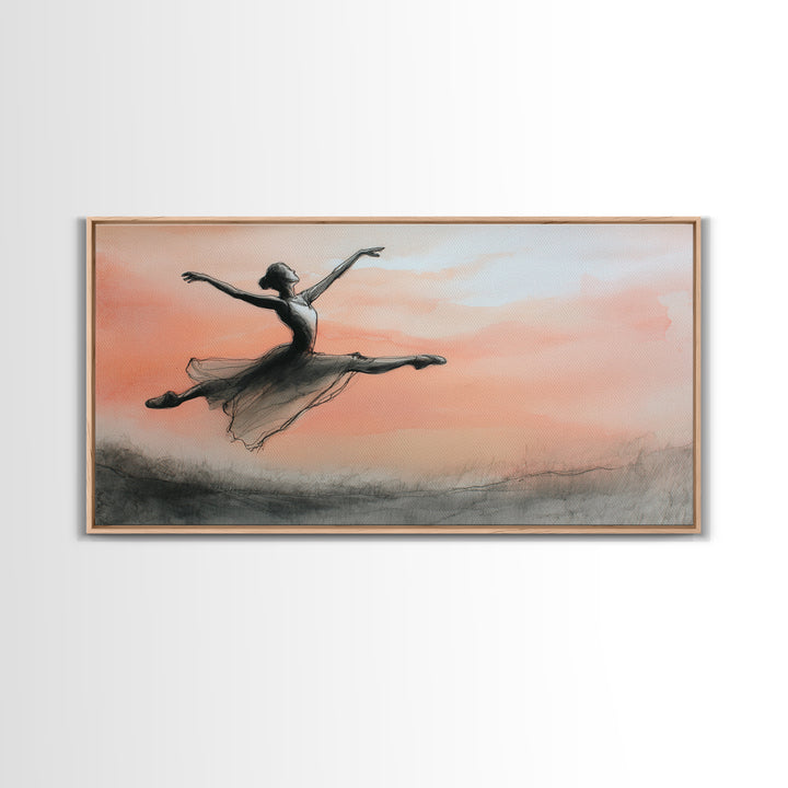 Dancer Leap with Painterly Energy Framed Canvas Print, Fitness Studio Art, Textured Painting, Gym Decor, Fine Art, Motion, FSA-2x1-7