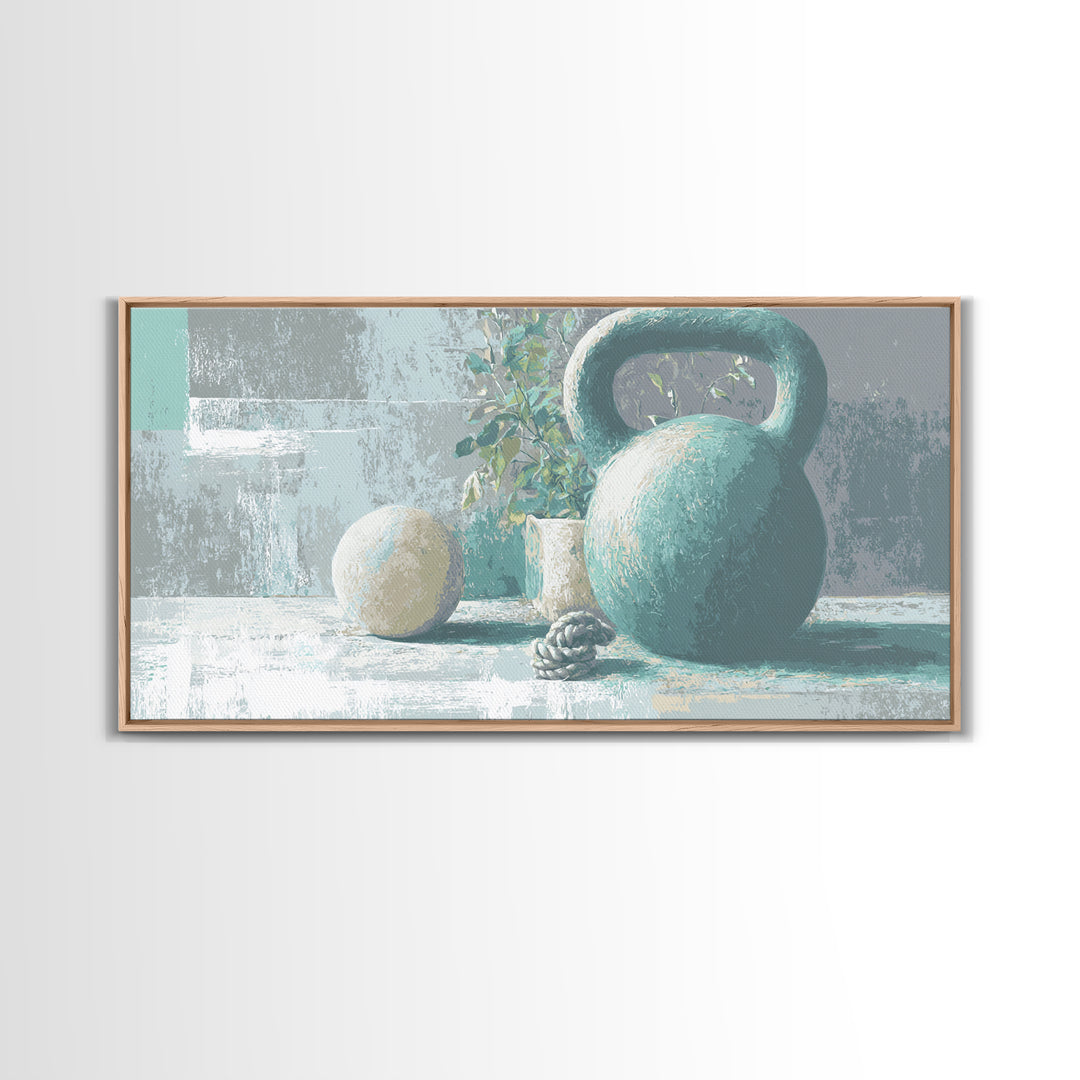 Kettlebell and Chalk Dust Canvas Print, Fitness Studio Art, Art Print, Gym Decor, Watercolor Art, Motion, Motivational Poster, FSA-2x1-74