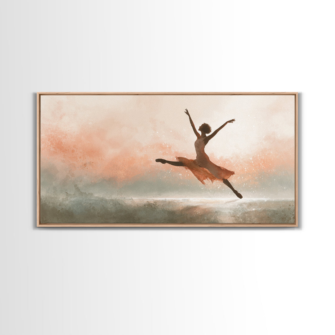 Dancer Leap with Painterly Energy Framed Canvas Print, Fitness Studio Art, Dancing Wall Art, Gym Decor, Fine Art, Motion, FSA-2x1-79