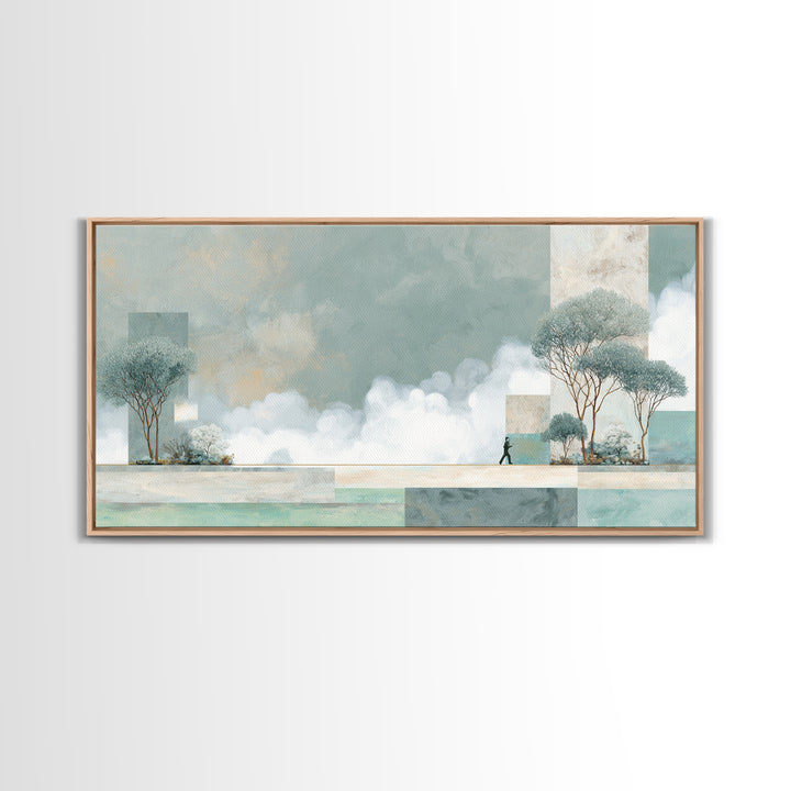 Runner Silhouette Breaking Through Morning Mist Canvas Print, Fitness Studio Art, Minimalist Decor, Gym Decor, Fine Art, Motion, FSA-2x1-93