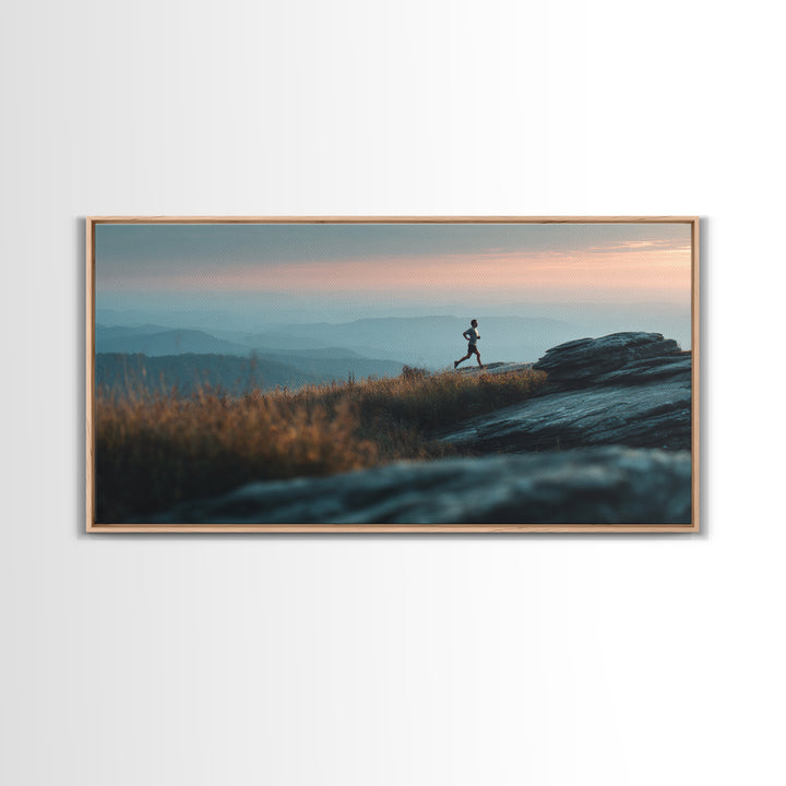 Mountain Trail Runner Framed Canvas Print, Fitness Studio Art, Minimalist Art Print, Gym Decor, Fine Art, Motion, Home Decor, FSA-2x1-96