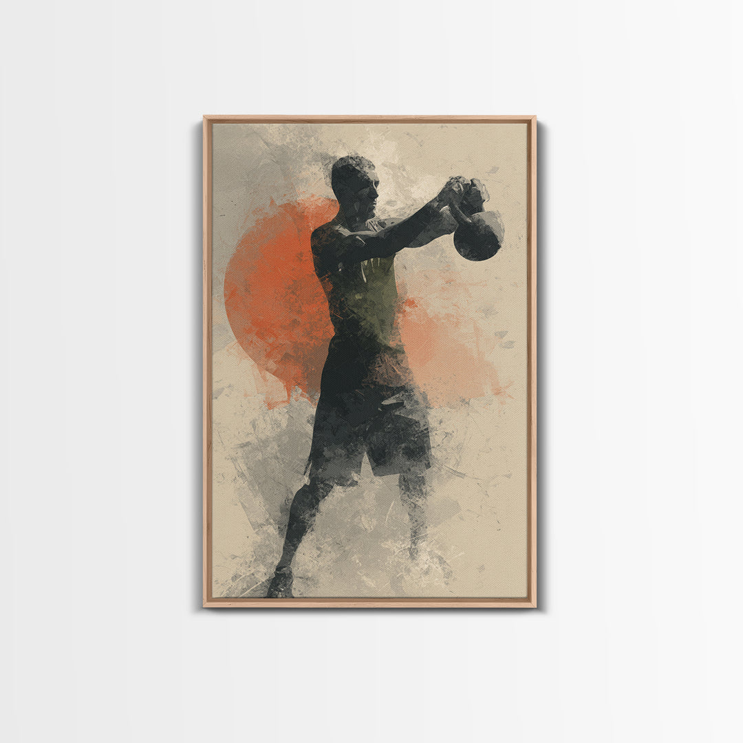 Kettlebell and Chalk Dust Canvas Print, Fitness Studio Art, Yoga Room Decor, Gym Decor, Oil Painting, Motion, Textured Painting, FSA-2x3-14