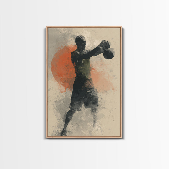 Kettlebell and Chalk Dust Canvas Print, Fitness Studio Art, Yoga Room Decor, Gym Decor, Oil Painting, Motion, Textured Painting, FSA-2x3-14