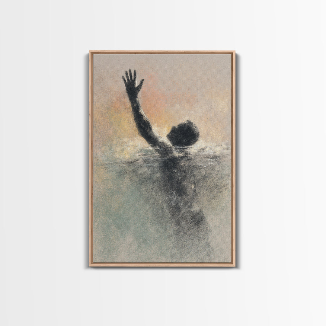 Swimmer Emerging Through Water Texture Framed Canvas Print, Fitness Studio Art, Dance Studio Decor, Gym Decor, Abstract Art, FSA-2x3-26