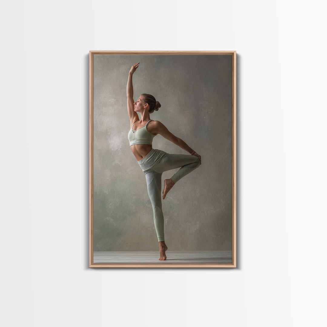 Female Athlete Stretching Framed Canvas Print, Fitness Studio Art, Dance Studio Decor, Gym Decor, Oil Painting, Motion, FSA-2x3-59