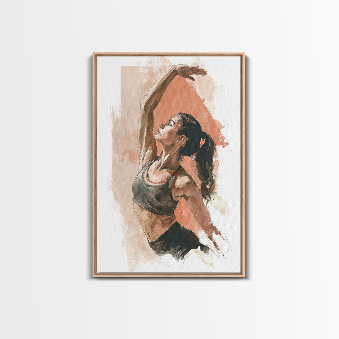 Female Athlete Stretching Framed Canvas Print, Fitness Studio Art, Boho Decor, Gym Decor, Abstract Art, Motion, Printable Art, FSA-2x3-83