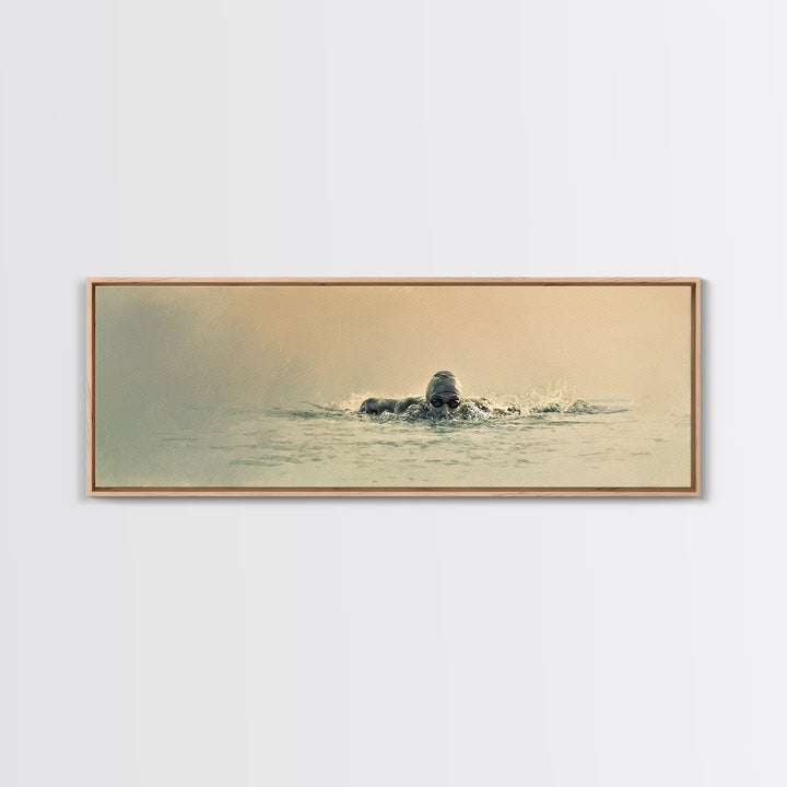 Swimmer Emerging Through Water Texture Framed Canvas Print, Fitness Studio Art, Large Wall Art, Gym Decor, Fine Art, Motion, FSA-3x1-82
