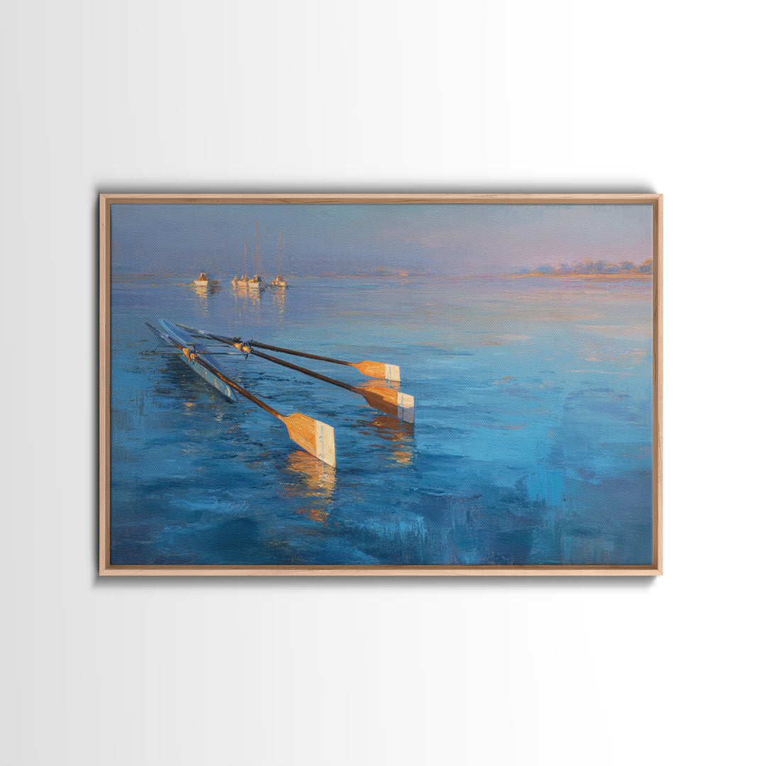 Rowing Oars Cutting Through Blue Water Canvas Print, Fitness Studio Art, Art Print, Gym Decor, Watercolor Art, Motion, FSA-3x2-16