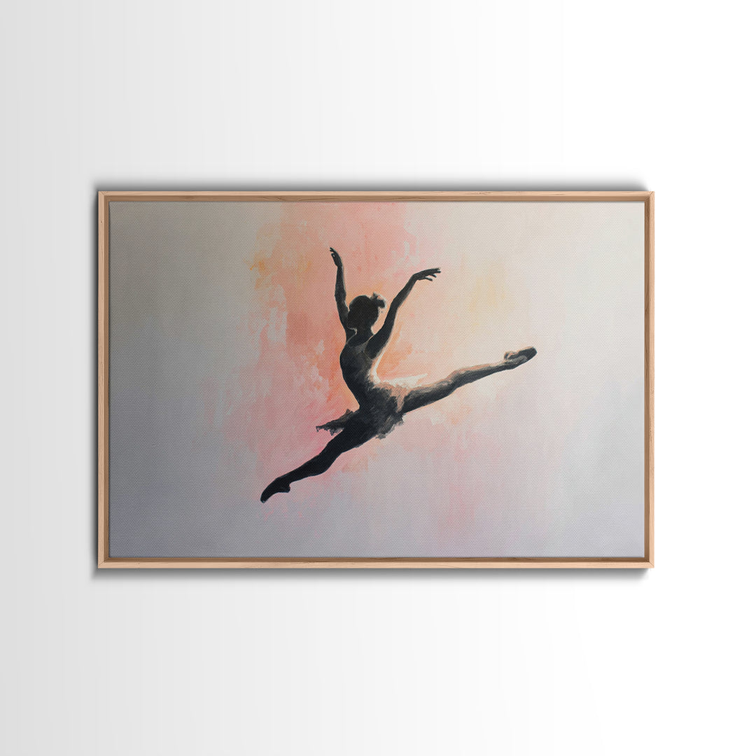 Dancer Leap with Painterly Energy Framed Canvas Print, Fitness Studio Art, Modern Wall Decor, Gym Decor, Fine Art, Motion, FSA-3x2-39