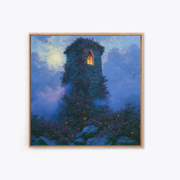 Rose Covered Tower Canvas Print, Fairy Tale Art, Folk Art, Living Room Decor, Fine Art, Storybook, Modern Decor, Fine Art Print, FTA-1x1-18
