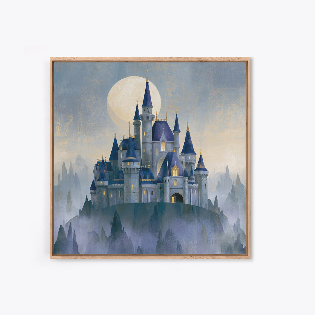 Storybook Castle on a Misty Hill Framed Canvas Print, Fairy Tale Art, Dark Art, Living Room Decor, Fine Art, Storybook, FTA-1x1-2