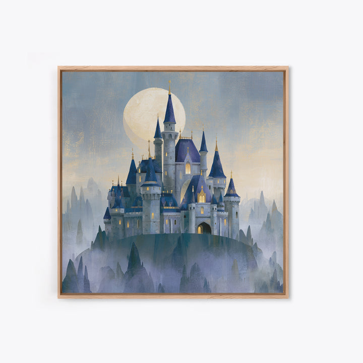Storybook Castle on a Misty Hill Framed Canvas Print, Fairy Tale Art, Dark Art, Living Room Decor, Fine Art, Storybook, FTA-1x1-2