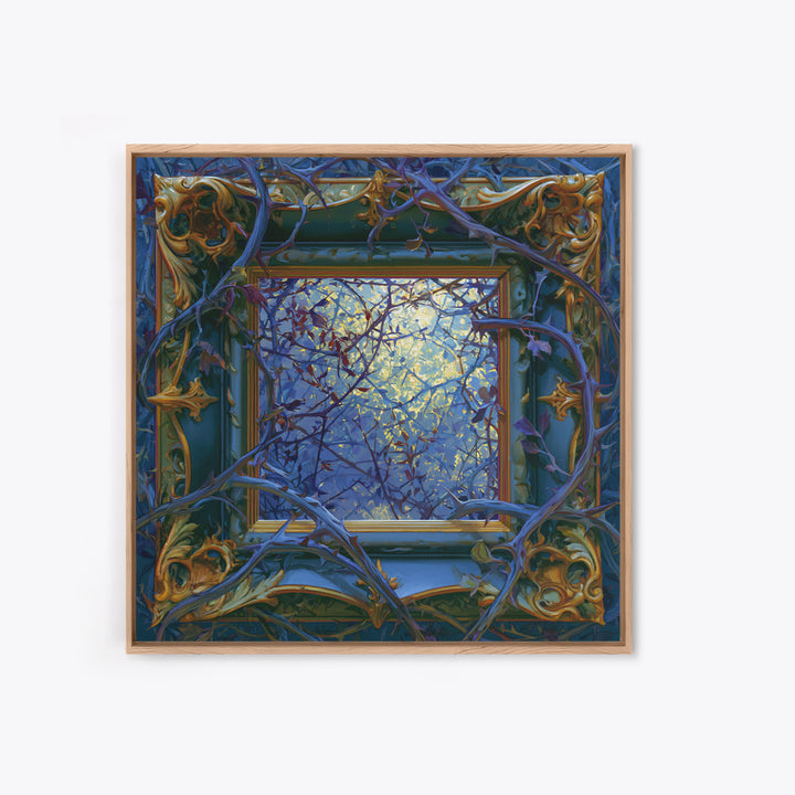 Magic Mirror Framed by Vines and Thorns Framed Canvas Print, Fairy Tale Art, Boho Decor, Living Room Decor, Oil Painting, FTA-1x1-37