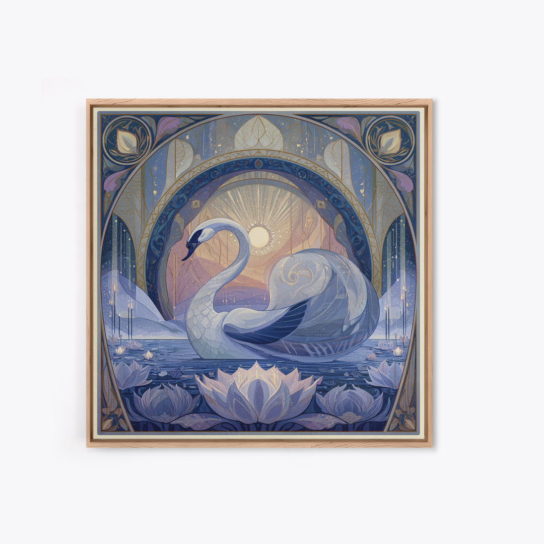 White Swan Transformation Scene Framed Canvas Print, Fairy Tale Art, Folk Art, Living Room Decor, Fine Art, Storybook, FTA-1x1-39
