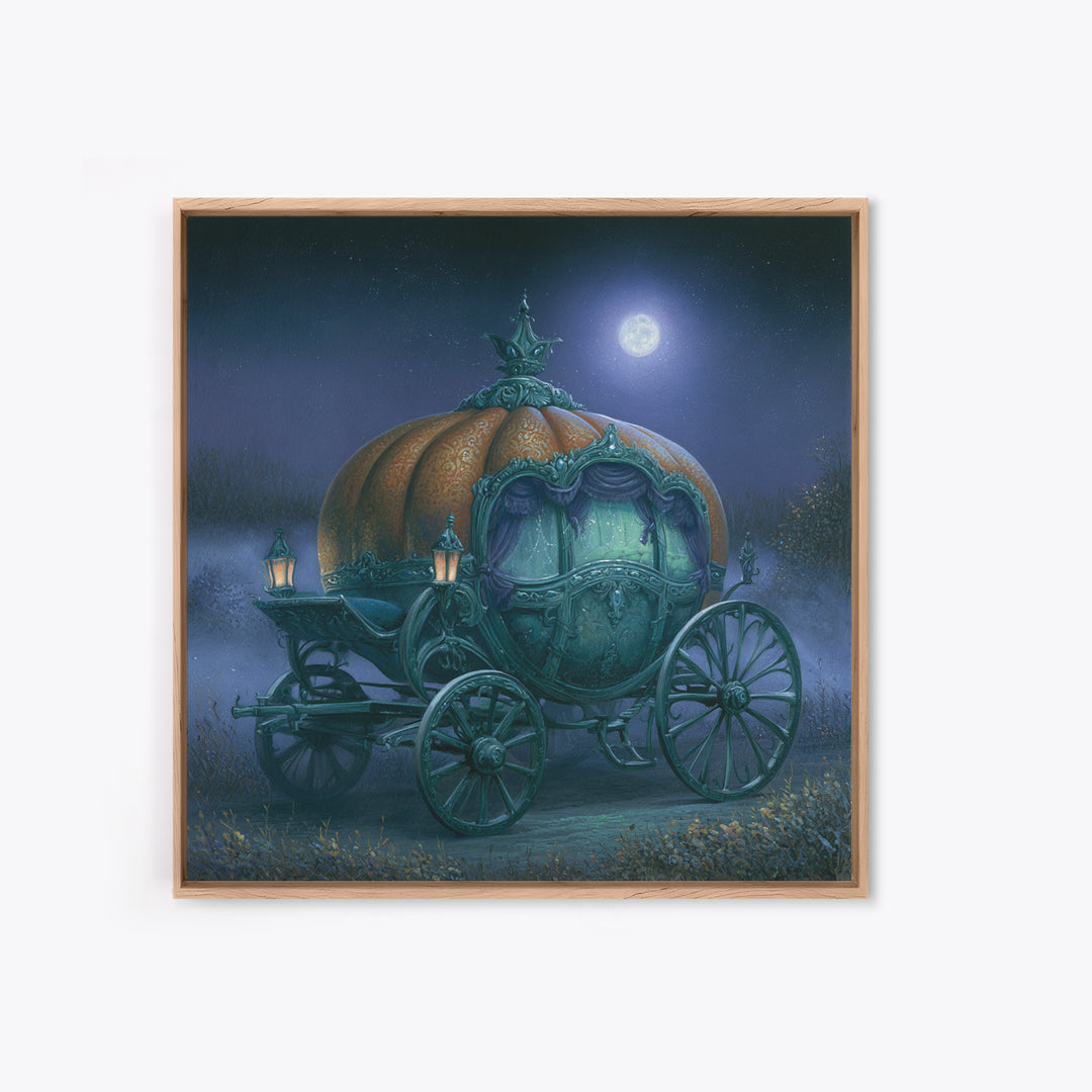 Pumpkin Carriage under Midnight Sky Framed Canvas Print, Fairy Tale Art, Room Decor, Living Room Decor, Fine Art, Storybook, FTA-1x1-40