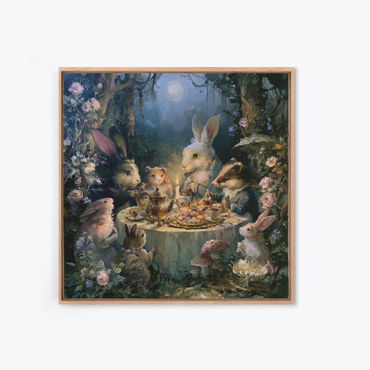 Woodland Tea Party Framed Canvas Print, Fairy Tale Art, Princess Wall Art, Living Room Decor, Oil Painting, Storybook, FTA-1x1-43