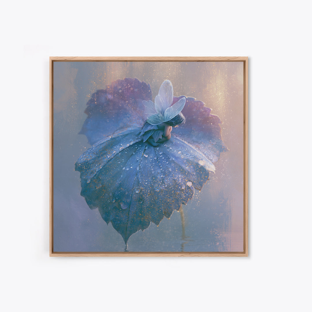 Tiny Fairy Resting on a Dew Covered Canvas Print, Fairy Tale Art, Art Nouveau Print, Living Room Decor, Fine Art, Storybook, FTA-1x1-55