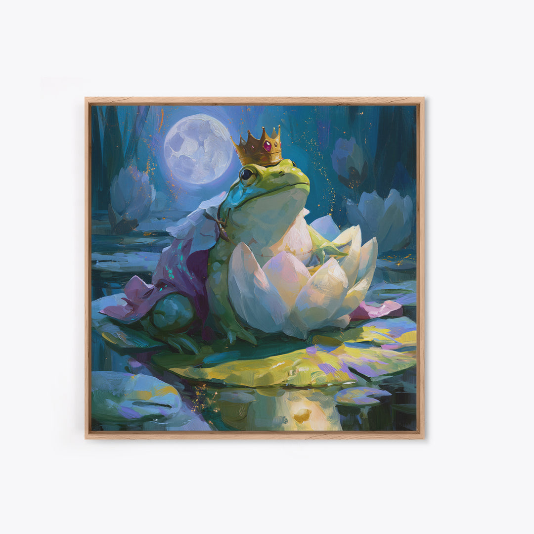 Frog Prince on a Lily Pad Canvas Print, Fairy Tale Art, Gallery Decor, Living Room Decor, Fine Art, Storybook, Wall Art, FTA-1x1-59