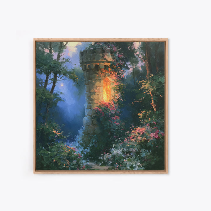 Rose Covered Tower Framed Canvas Print, Fairy Tale Art, Kids Room Decor, Living Room Decor, Abstract Art, Storybook, FTA-1x1-66