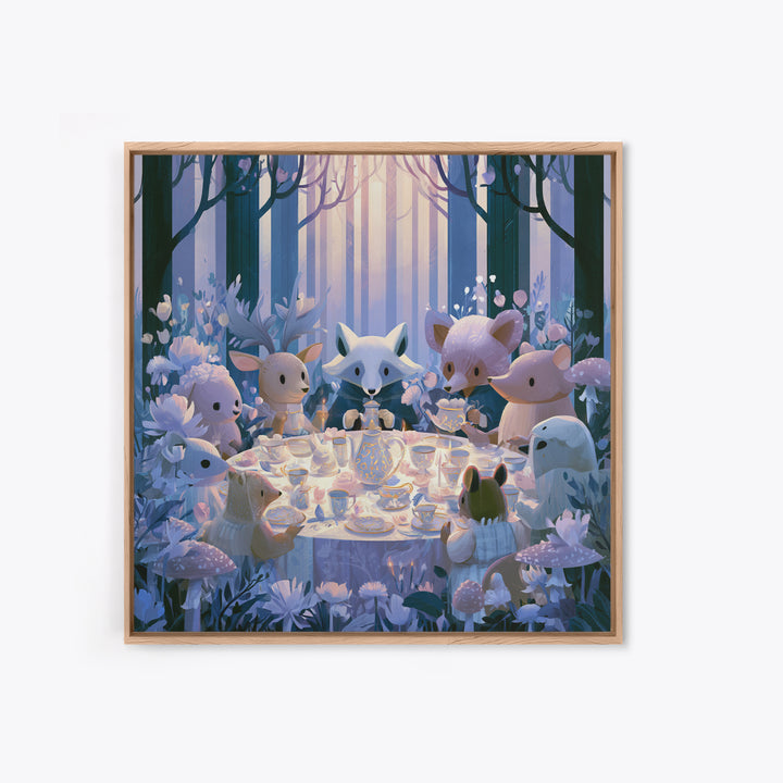 Woodland Tea Party Framed Canvas Print, Fairy Tale Art, Modern Decor, Living Room Decor, Fine Art, Storybook, Wall Decor, FTA-1x1-67
