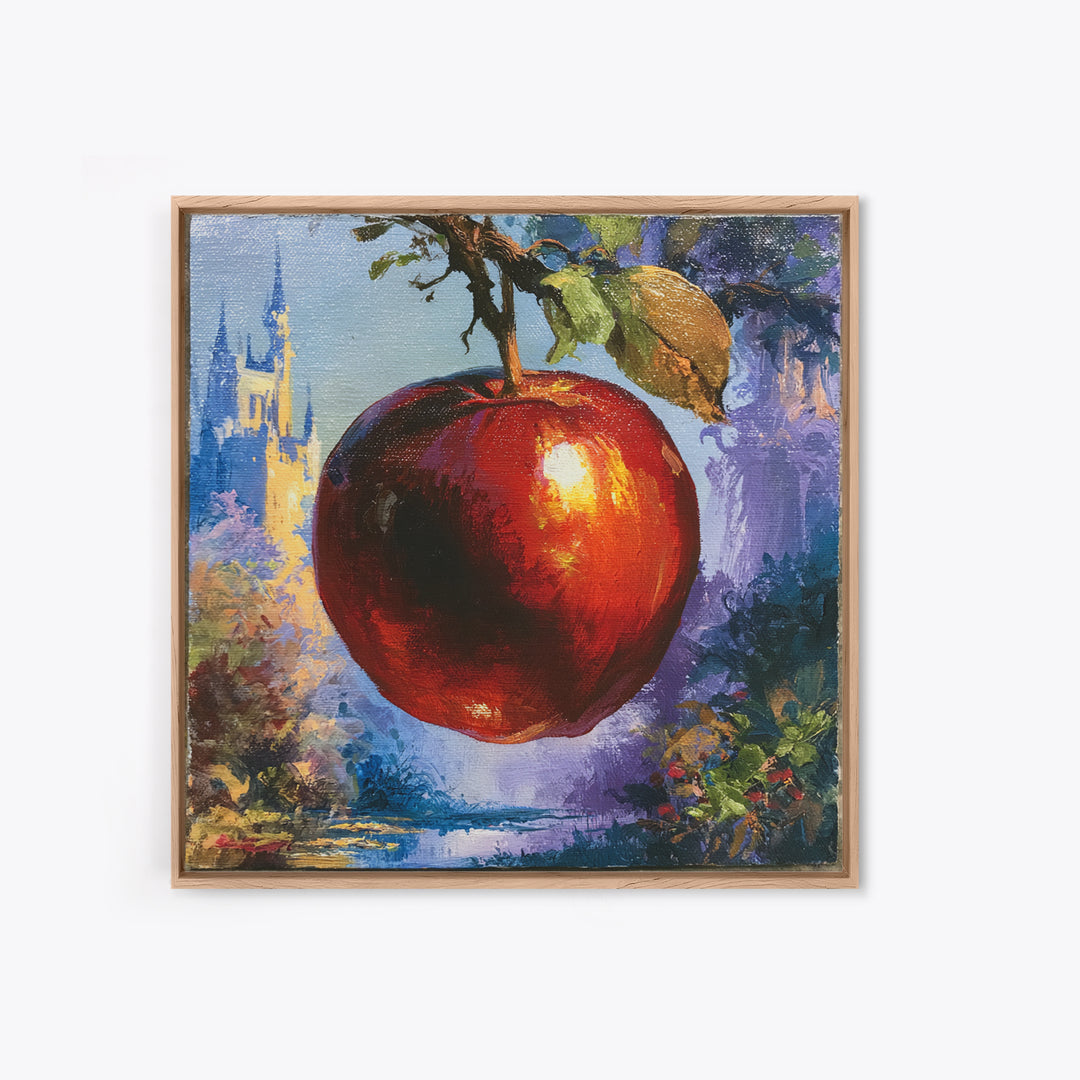 Enchanted Apple with Deep Red Shine Framed Canvas Print, Fairy Tale Art, Dark Art, Living Room Decor, Fine Art, Storybook, FTA-1x1-68